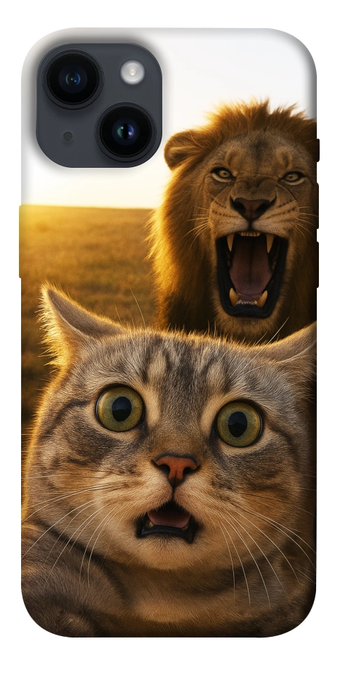 Чехол Shocked cat and lion для iPhone 14
