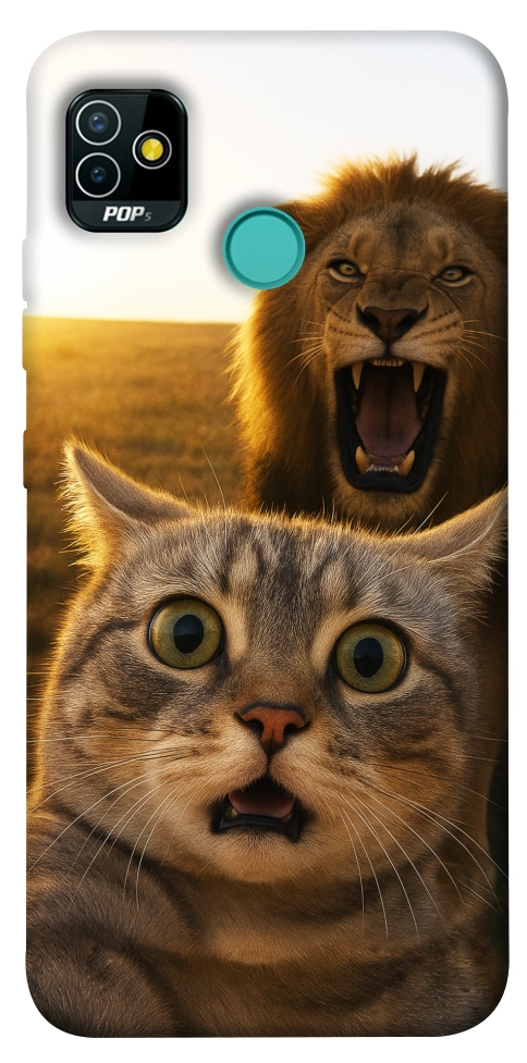 Чохол Shocked cat and lion для TECNO Pop 5