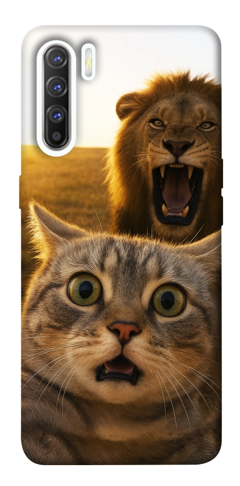 Чохол Shocked cat and lion для Oppo Reno 3