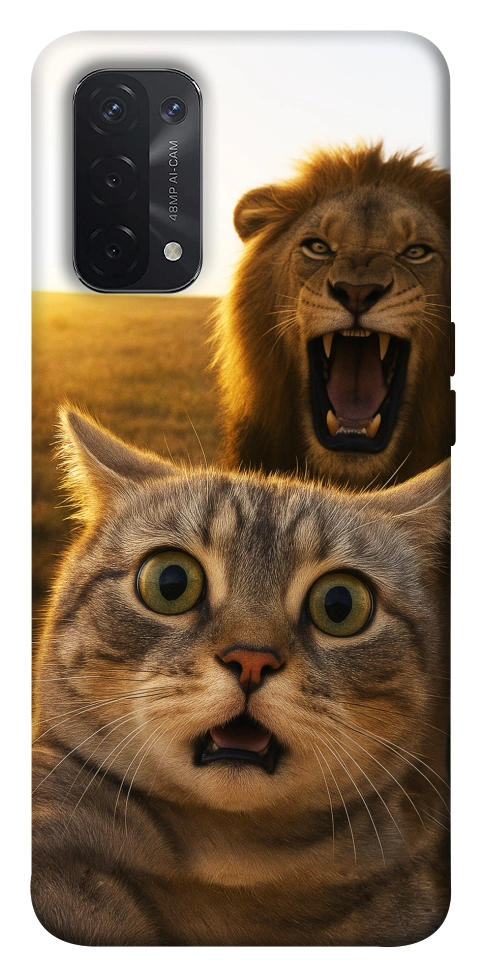 Чехол Shocked cat and lion для Oppo A74 5G