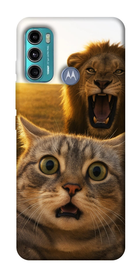 Чохол Shocked cat and lion для Motorola Moto G60
