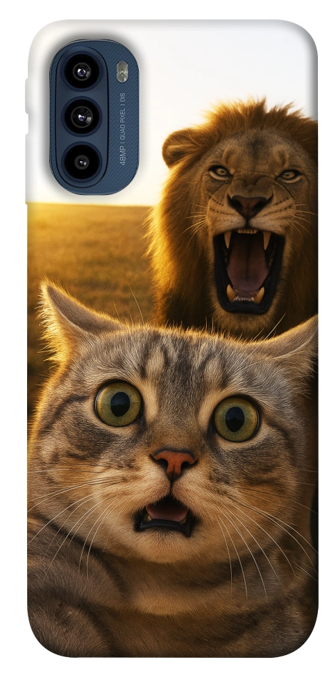 Чохол Shocked cat and lion для Motorola Moto G41