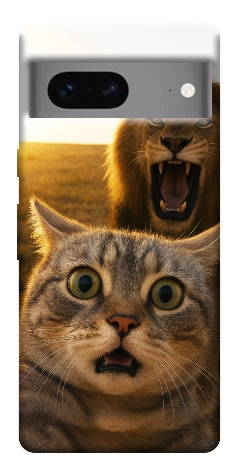 Чехол Shocked cat and lion для Google Pixel 7