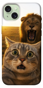 Чехол Shocked cat and lion для iPhone 15 Plus