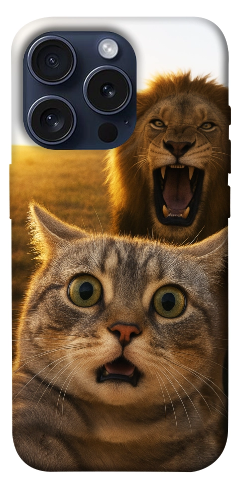 Чохол Shocked cat and lion для iPhone 15 Pro