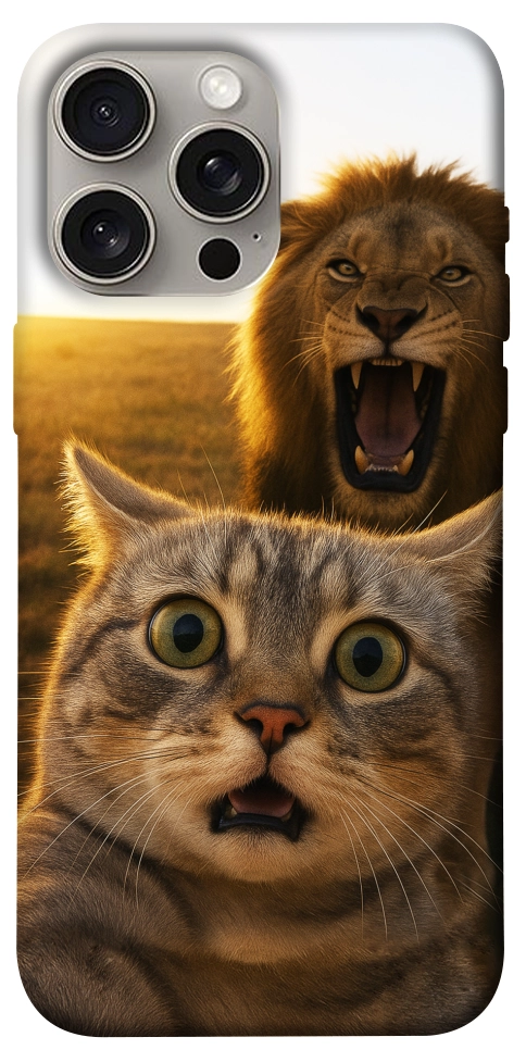 Чехол Shocked cat and lion для iPhone 15 Pro Max