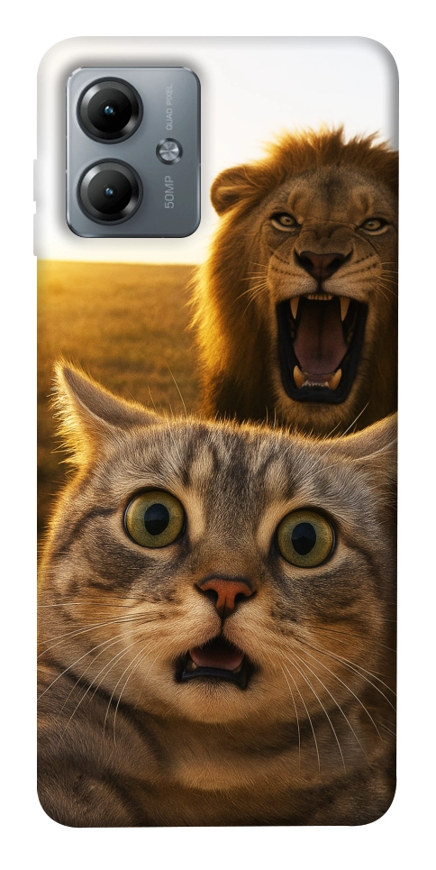 Чохол Shocked cat and lion для Motorola Moto G14