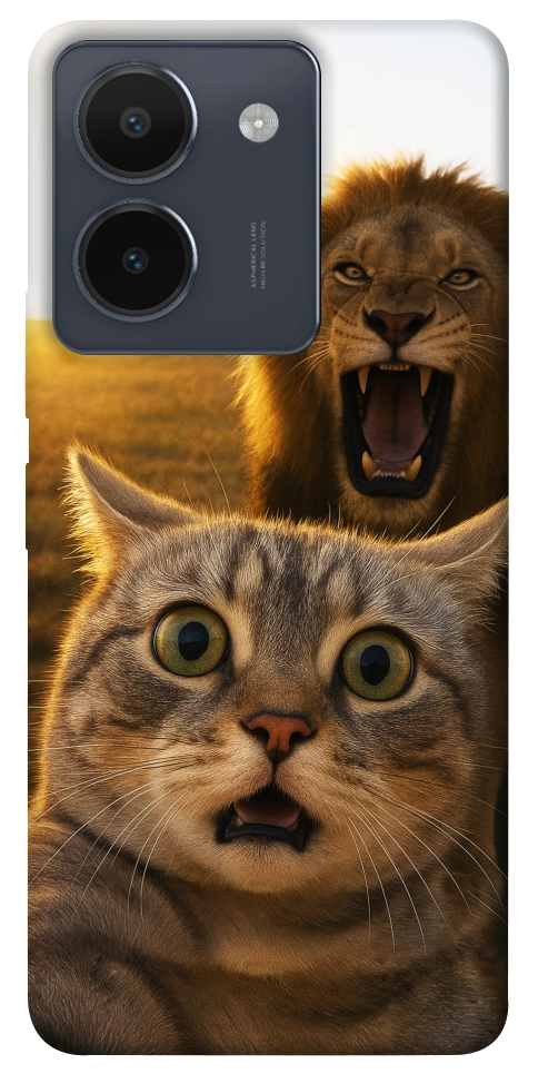 Чохол Shocked cat and lion для Vivo Y36