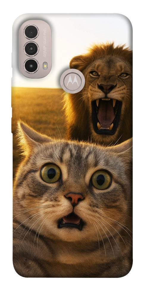 Чохол Shocked cat and lion для Motorola Moto E30