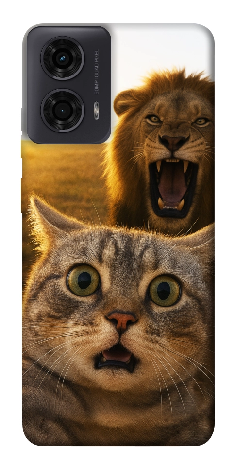 Чохол Shocked cat and lion для Motorola Moto G24