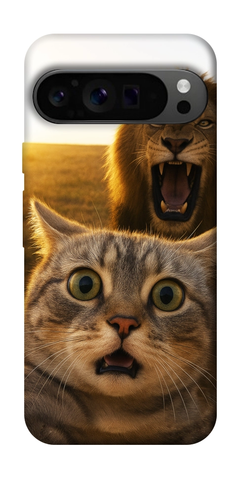 Чехол Shocked cat and lion для Google Pixel 9 Pro
