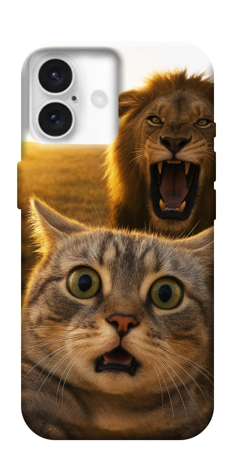 Чехол Shocked cat and lion для iPhone 16