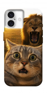 Чехол Shocked cat and lion для iPhone 16