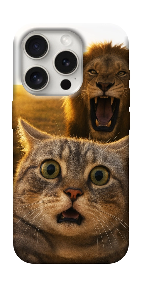 Чехол Shocked cat and lion для iPhone 16 Pro