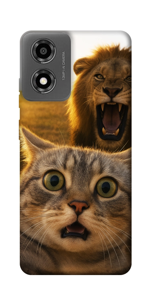 Чехол Shocked cat and lion для Motorola Moto E14