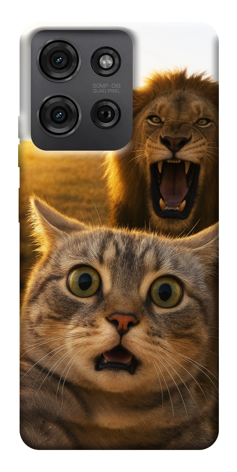 Чехол Shocked cat and lion для Motorola Moto G75 5G