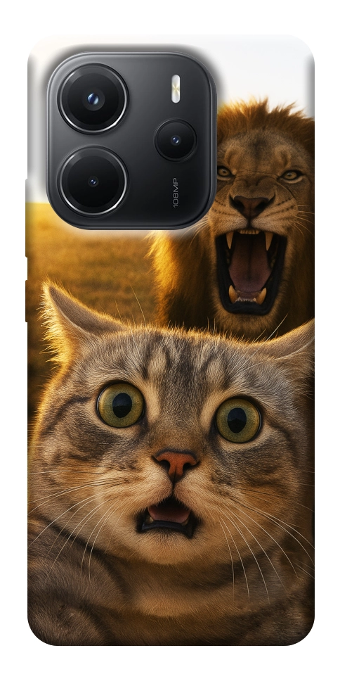 Чехол Shocked cat and lion для Xiaomi Redmi Note 14 4G (Europe version)