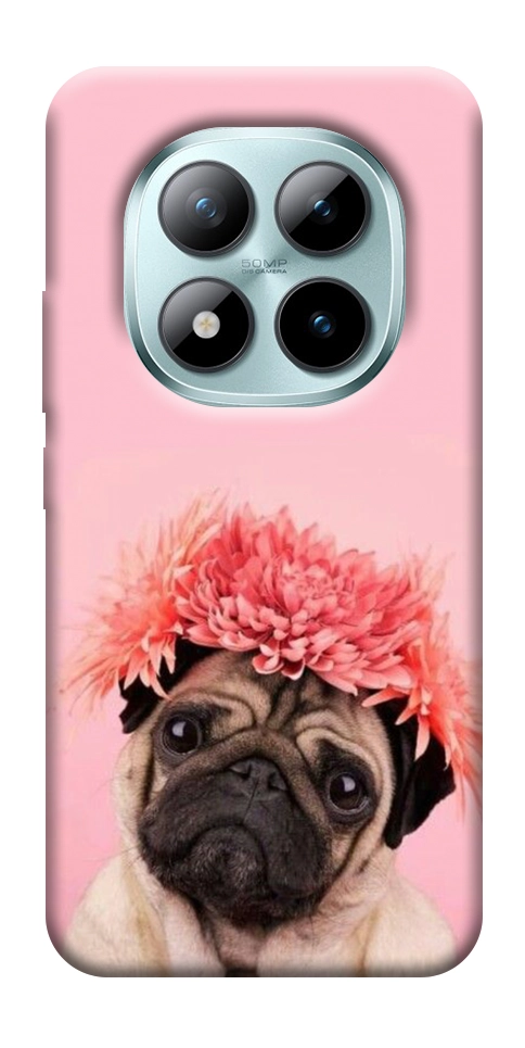 Чохол Мопс із квітами для Xiaomi Redmi Note 15 Pro+ 5G