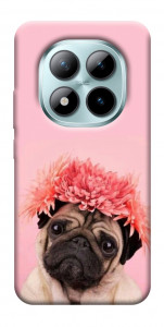 Чехол Мопс с цветами для Xiaomi Redmi Note 15 Pro+ 5G