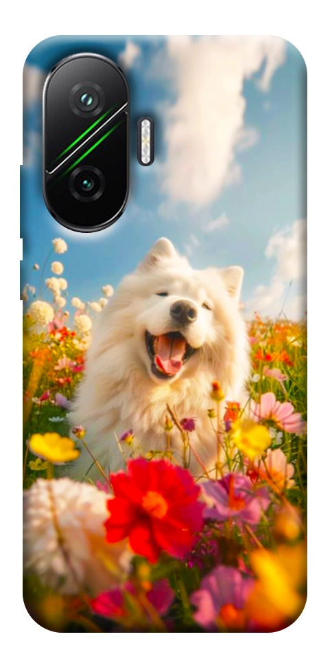 Чехол Happy dog in flowers для Xiaomi Poco F7