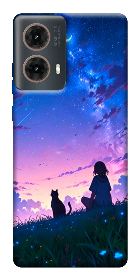 Чохол Space girl and cat для Motorola Moto G85