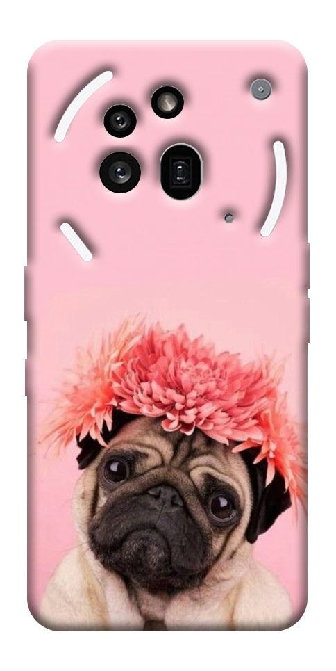 Чехол Мопс с цветами для Nothing Phone (3a) Pro
