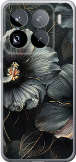 Чехол для Xiaomi 15 Pro Черные цветы (Серый)