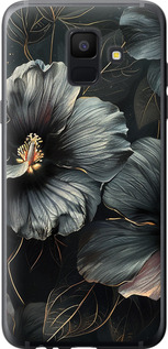 Чехол для Samsung Galaxy A6 2018 Черные цветы (Серый)