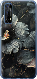 Чехол для Realme 7 Чорні квіти (Сірий)