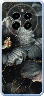Чехол для Realme 12 4G Черные цветы (Серый)