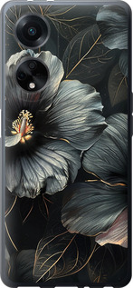 Чехол для Oppo A98 Черные цветы (Серый)