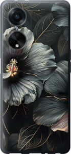 Чехол для Oppo A98 Черные цветы (Серый)