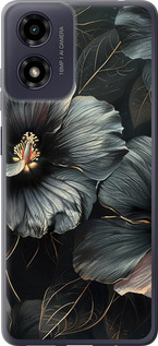 Чехол для Motorola Moto G04 Черные цветы (Серый)