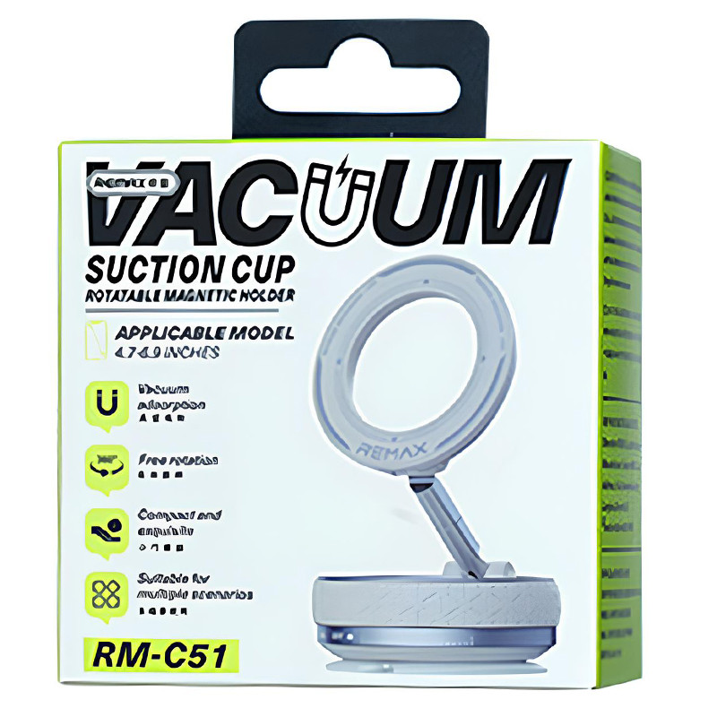 Фото Вакуумно-магнітний тримач для смартфона Remax RM-C51 magnetic vacuum (center console) на vchehle.ua
