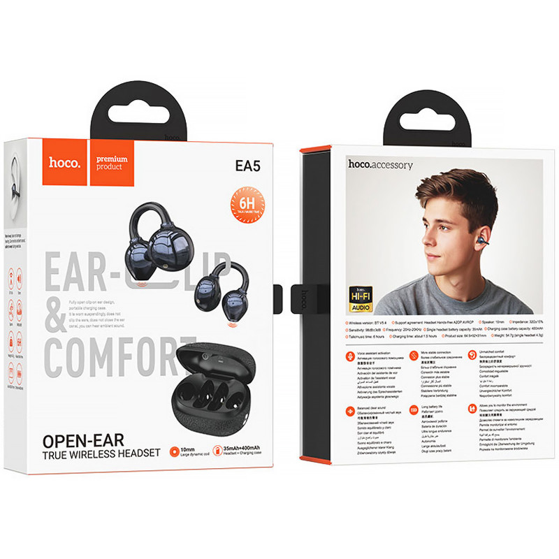Фото Беспроводные TWS наушники Hoco EA5 Duke 3 clip-on (Black) в магазине vchehle.ua