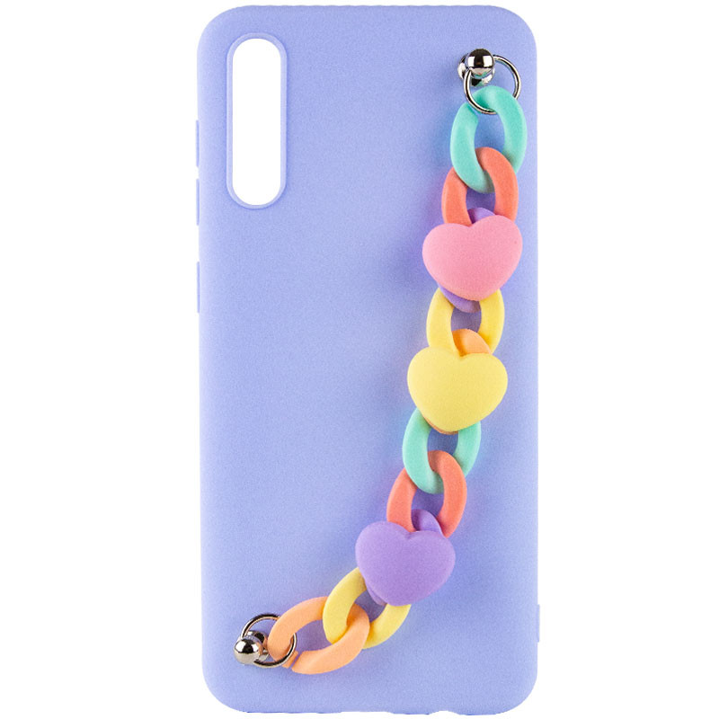 Чехол Chained Heart c подвесной цепочкой для Samsung Galaxy A50 (A505F) / A50s / A30s (Lilac Blue)