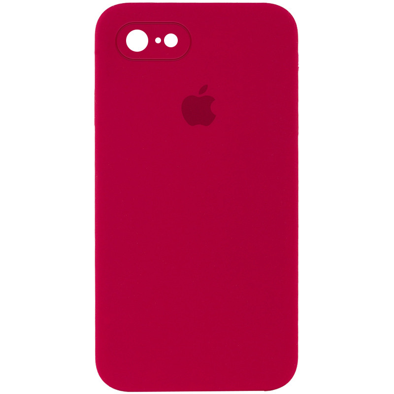 Чохол Silicone Case Square Full Camera Protective (AA) на Apple iPhone 7 / 8 / SE (2020) (4.7") (Червоний / Rose Red)
