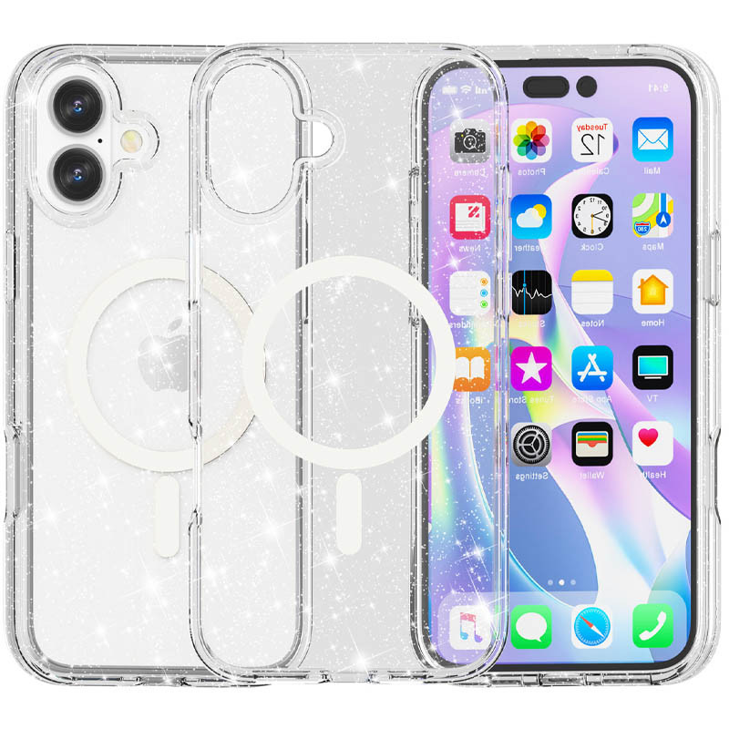 Чехол TPU Galaxy Sparkle Magnetic Fit для Apple iPhone 16 (6.1") (Clear+Glitter)