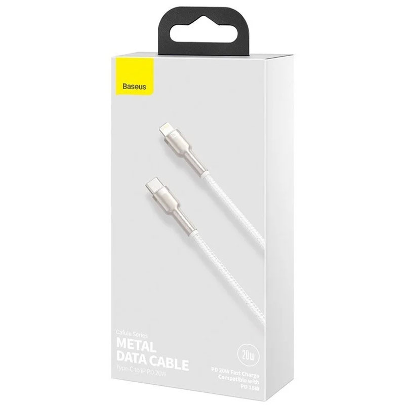 Фото Дата кабель Baseus Cafule Metal Type-C to Lightning PD20W (1m) (CATLJK-A) (Білий) в маназині vchehle.ua