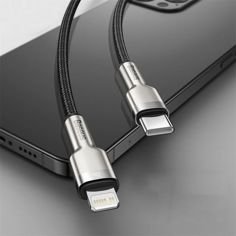 Фото Дата кабель Baseus Cafule Metal Type-C to Lightning PD20W (1m) (CATLJK-A) (Чорний) на vchehle.ua