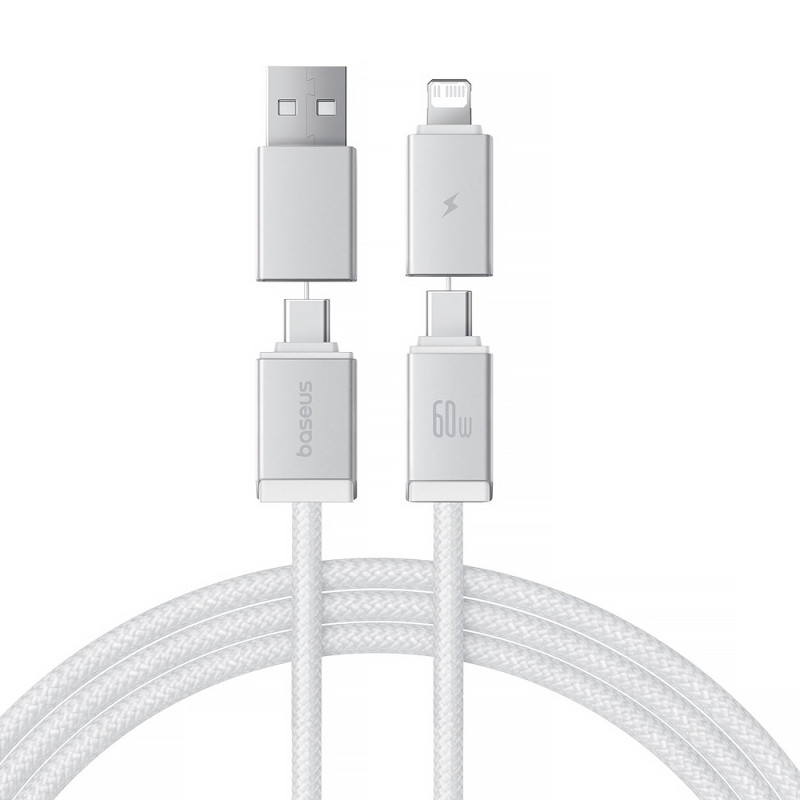 Дата кабель Baseus Versatile Two-for-Two USB/Type-C to Type-C/Lightning 60W (2m) (P10383000) (Moon White)