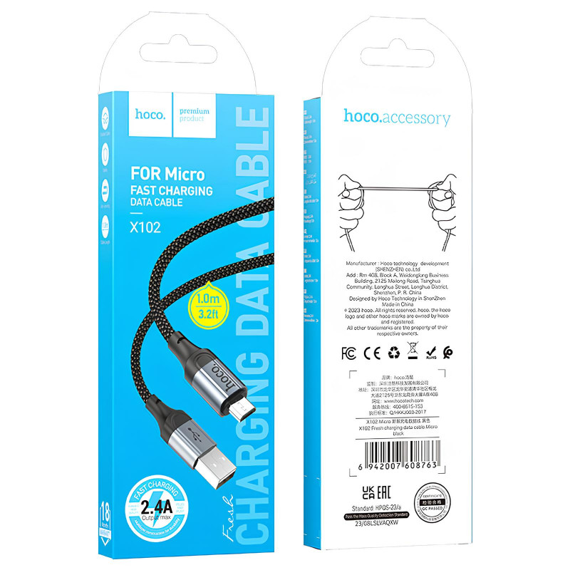 Замовити Дата кабель Hoco X102 Fresh USB to MicroUSB (1m) (Black) на vchehle.ua