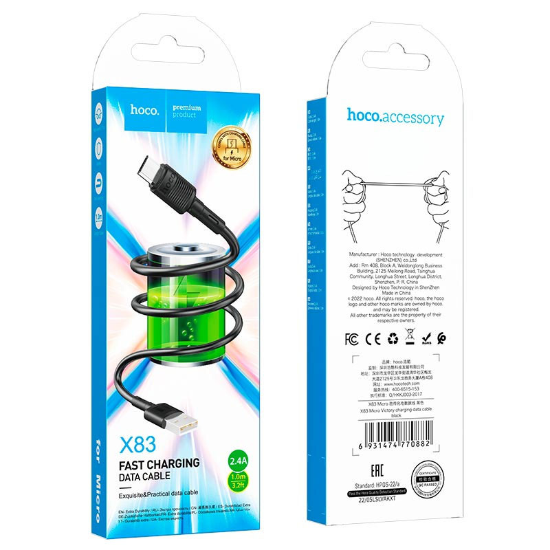 Замовити Дата кабель Hoco X83 Victory USB to MicroUSB (1m) (Black) на vchehle.ua