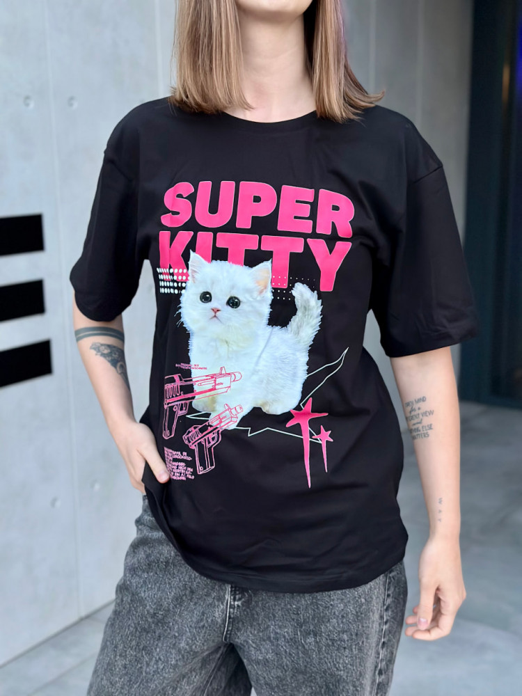 Фото Футболка чорна Super kitty на vchehle.ua