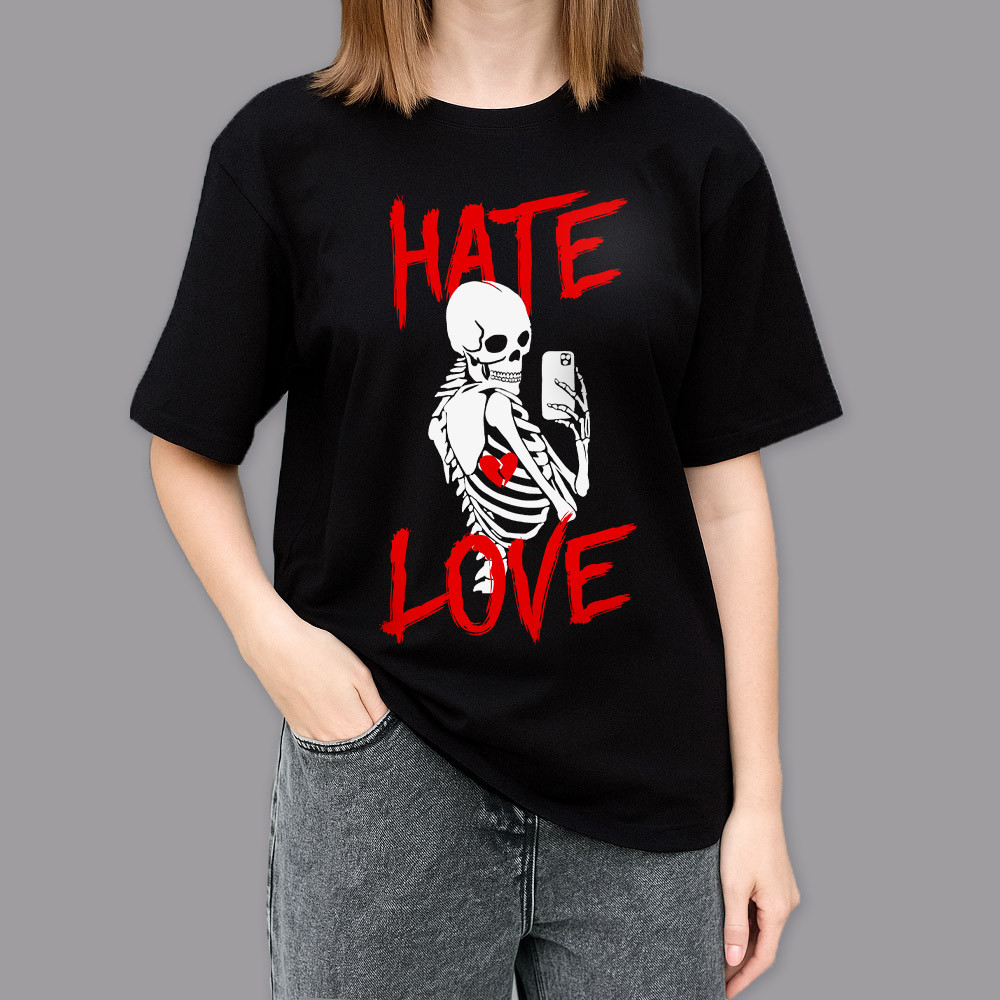 Фото Футболка черная Sceleton love hat в магазине vchehle.ua