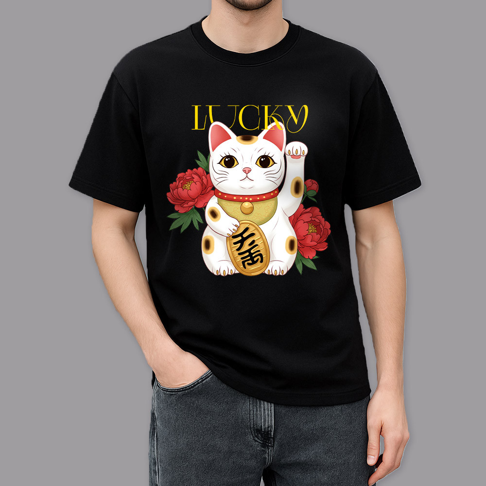 Фото Футболка черная Lucky cat на vchehle.ua