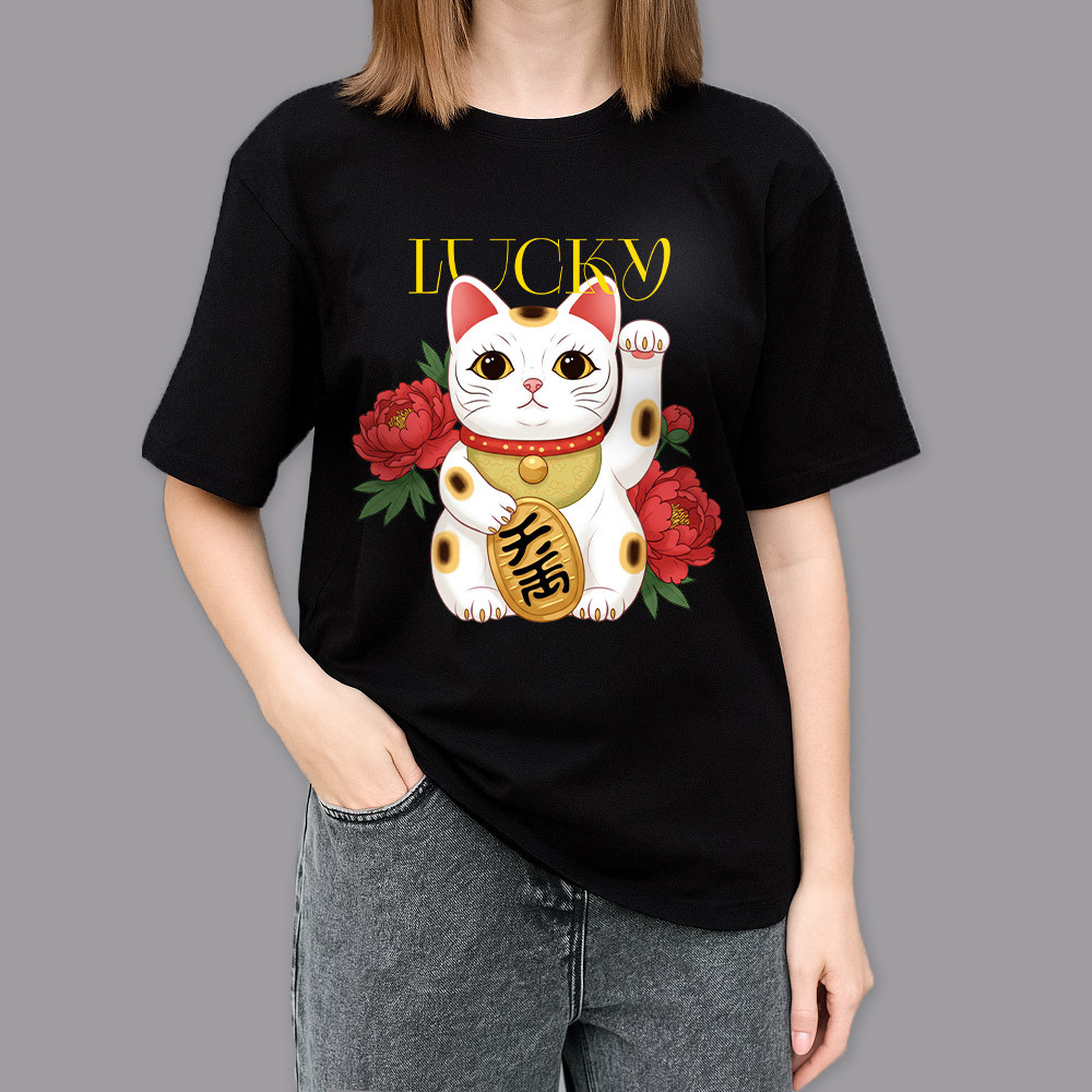 Фото Футболка черная Lucky cat в магазине vchehle.ua