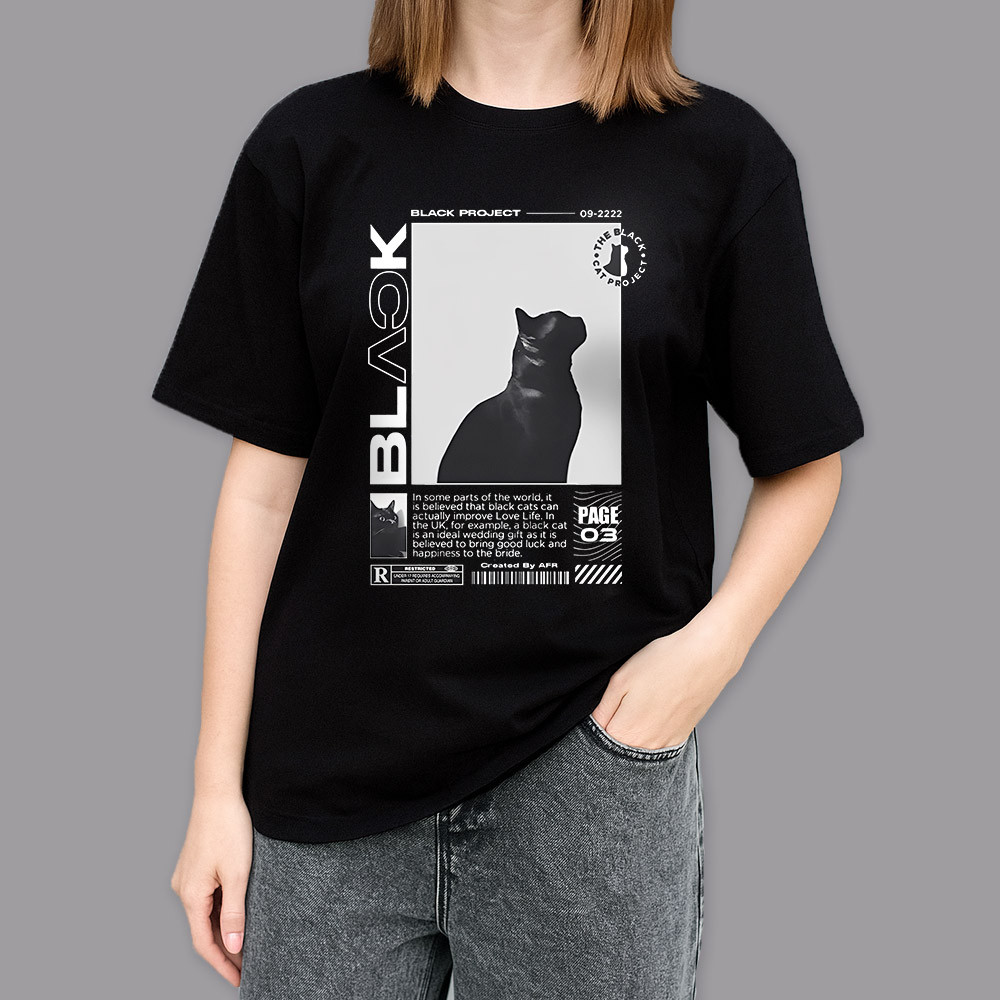 Фото Футболка черная Black cat graphics в магазине vchehle.ua