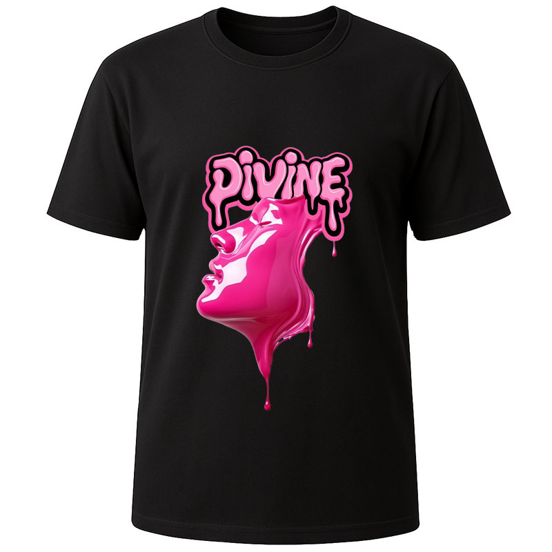 Футболка черная Pink liquid face (S)