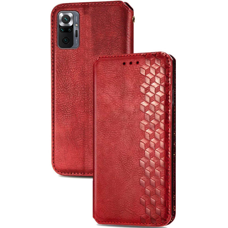 Шкіряний чохол-книжка GETMAN Cubic (PU) на Xiaomi Redmi Note 10 Pro / 10 Pro Max (Червоний) в магазині vchehle.ua